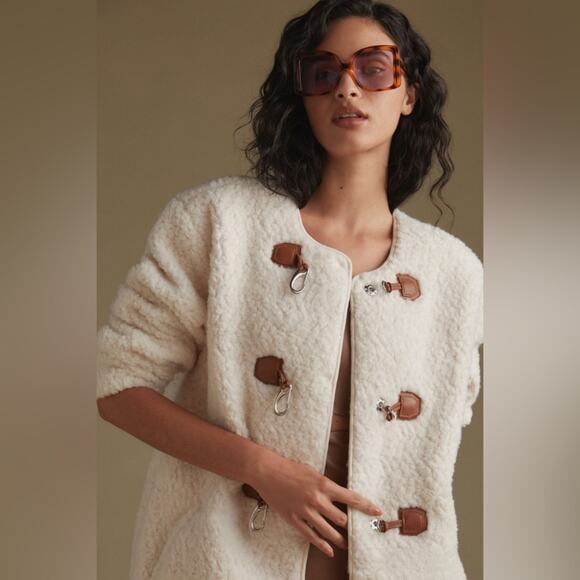 7 FOR ALL MANKIND Cozy Toggle Front Sherpa Teddy Jacket Size S - Picture 3 of 13